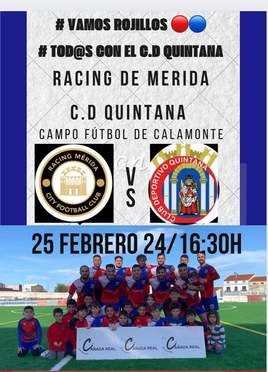 Importante duelo del CD Quintana a domicilio frente al Racing Mérida