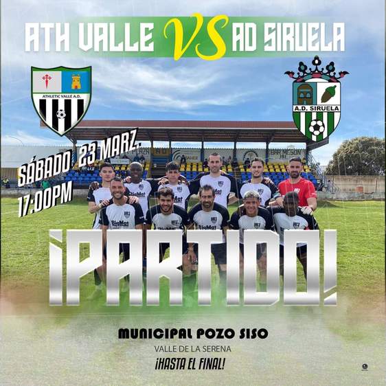El Athletic Valle recibe a la AD Siruela en el Municipal Pozo Siso