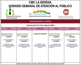 Horario semanal de Atención al público de CMC La Serena