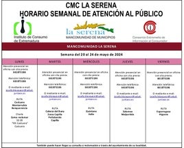 Horario semanal de Atención al público de CMC La Serena