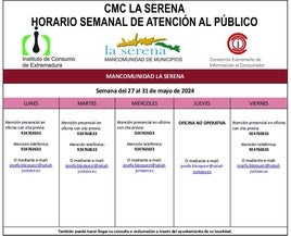 Horario semanal de Atención al público de CMC La Serena
