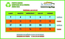 Horario del punto limpio para el mes de junio