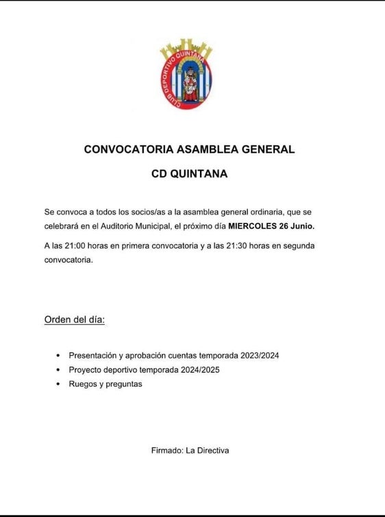 Asamblea General del CD Quintana