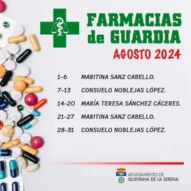 Publicado el horario de las farmacias para el mes de agosto
