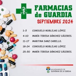 Publicado el horario de las farmacias para el mes de septiembre