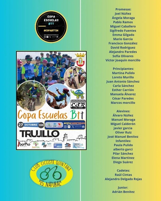 Treinta y cuatro ciclistas representarán al 'Club Ciclista Quintana es Natural' en la Copa Escuelas BBT