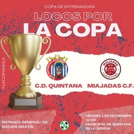 El CD Quintana busca pasar una nueva ronda de la Copa de Extremadura ante el Miajadas CF