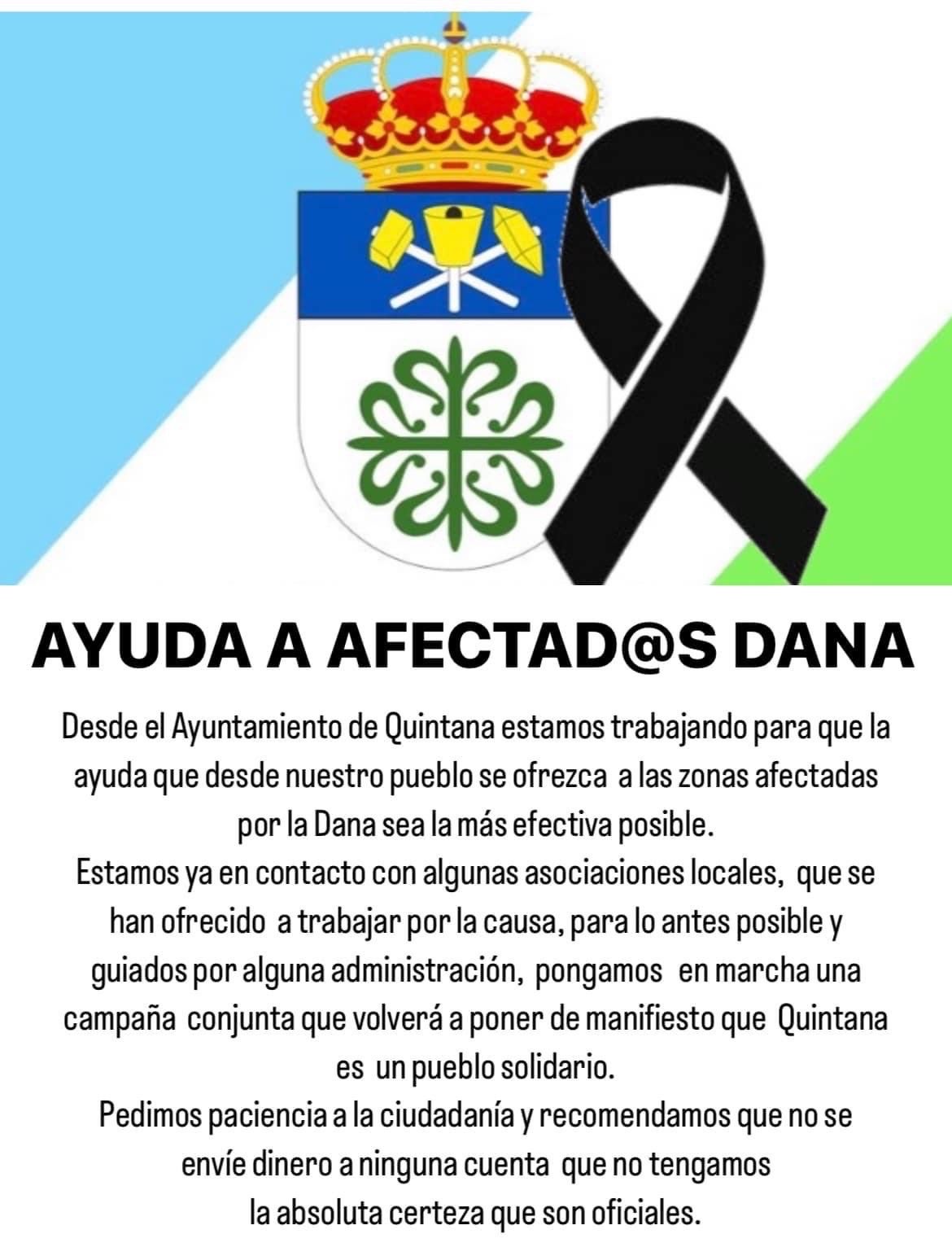 El Ayuntamiento de Quintana anuncia ayudas a los afectados por la Dana