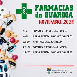 Publicado el horario de las farmacias para el mes de noviembre