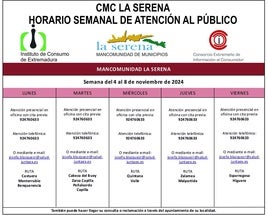 Horario semanal de Atención al público de CMC La Serena
