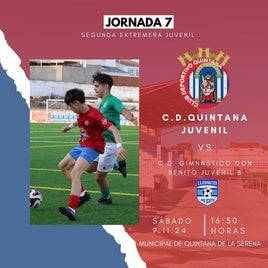 El CD Quintana Juvenil recibe al CD Gimnástico en el Municipal de Quintana