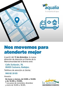 Aqualia informa de cambio de sede a partir del 11 de diciembre