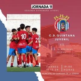 El CD Quintana Juvenil recibe al CD Talarrubias en el Municipal de Quintana