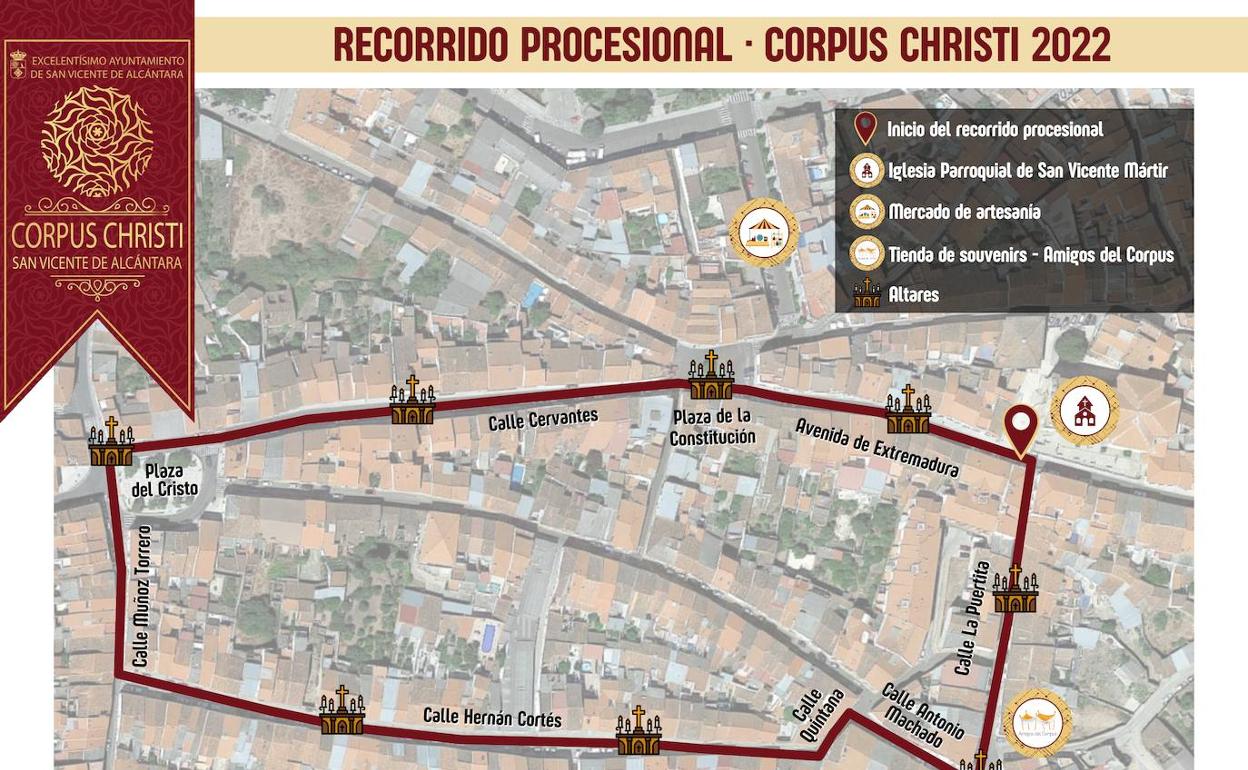 Infografía que muestra el recorrido de la procesión, alfombras y principales puntos de referencia. 