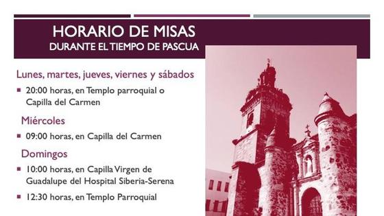 Horario de las misas durante el tiempo de Pascua