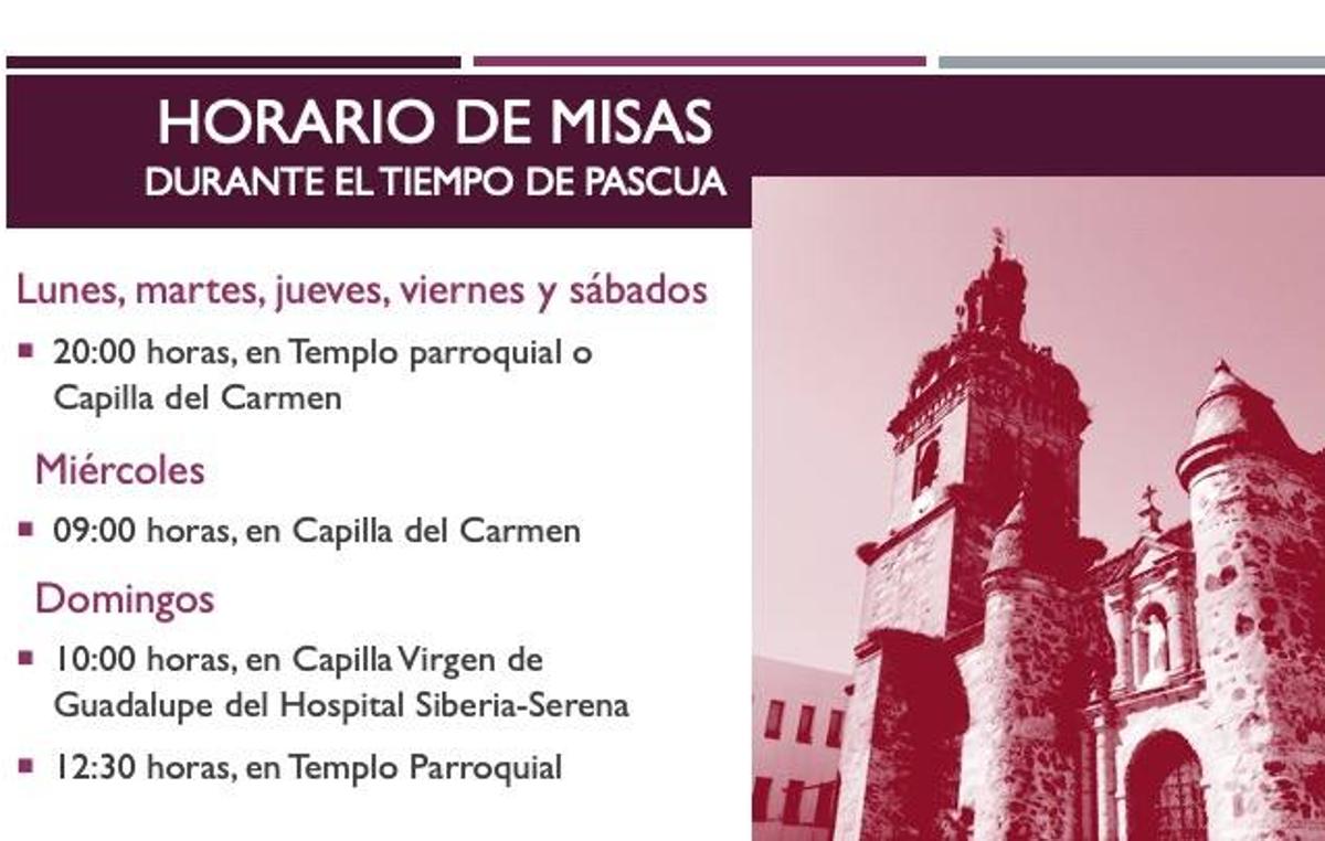 Horario de las misas durante el tiempo de Pascua
