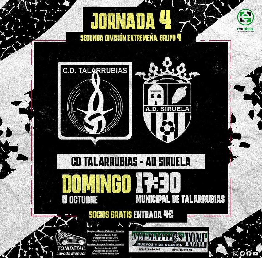 El CD Talarrubias recibe al AD Siruela para la cuarta jornada de Segunda División Extremeña