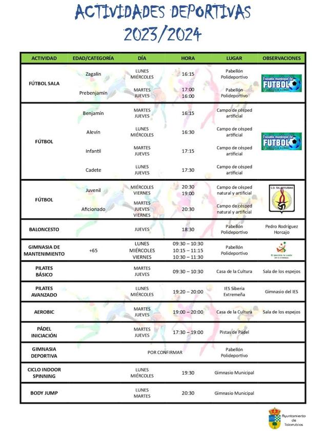 Imagen principal - Actividades deportivas para el curso 2023-2024 en Talarrubias