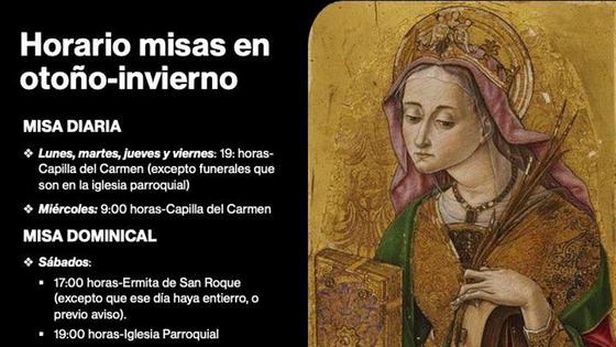 Horarios de las misas durante la temporada otoño-invierno