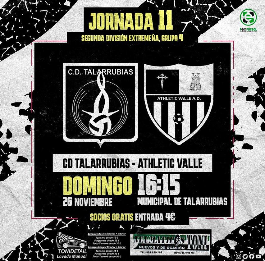 El CD Talarrubias quiere sumar 3 puntos ante el Athletic Valle para seguir escalando en la clasificación