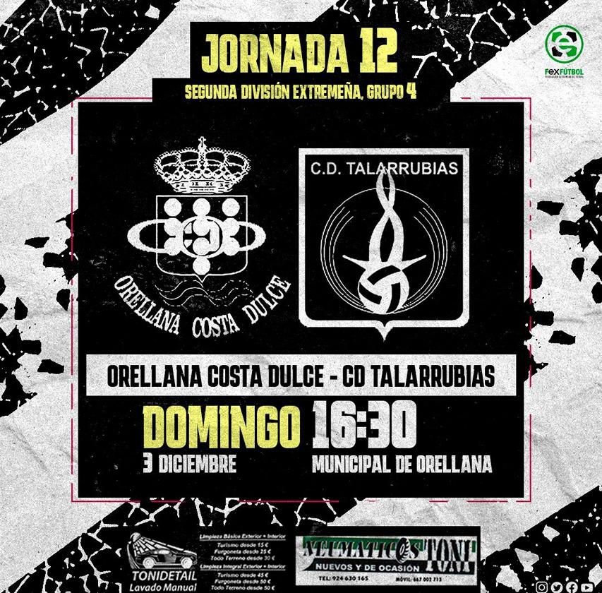 El CD Talarrubias se enfrenta al Orellana Costa Dulce en la jornada 12