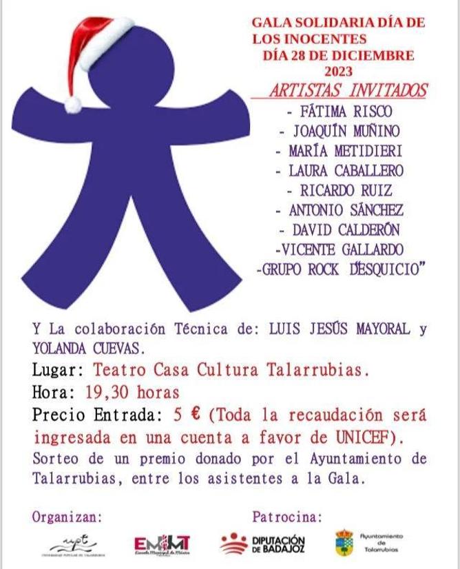 Talarrubias celebrará el Día de los Inocentes con una Gala Solidaria a favor de UNICEF