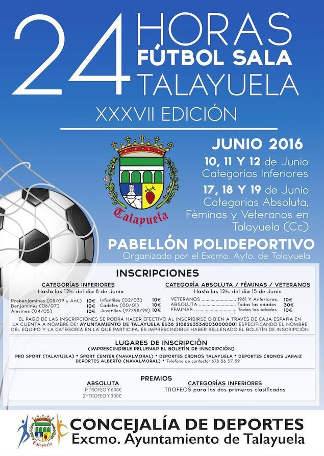 Continúa abierto el plazo para participar en las XXXVII 24 Horas de fútbol-sala de Talayuela