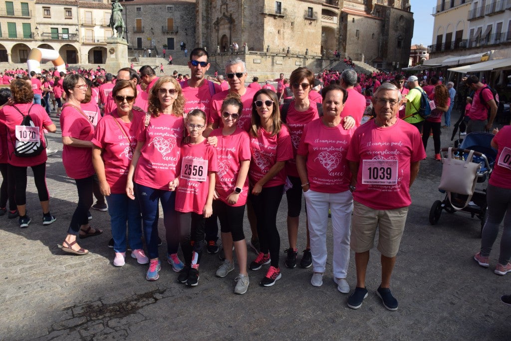 Las calles de la ciudad se tiñeron de rosa, con la celebración ayer de la multitudinaria VIII Marcha Contra el Cáncer. Reunió no solo a vecinos de Trujillo, sino también de diferentes poblaciones de la comarca e incluso, de otras zonas de Extremadura. Al final, se vendieron 3.132 dorsales, una cifra muy parecida a la del año pasado, a un precio de 5 euros. Junto a esos dorsales, se entregaron las camisetas rosas identificativas.