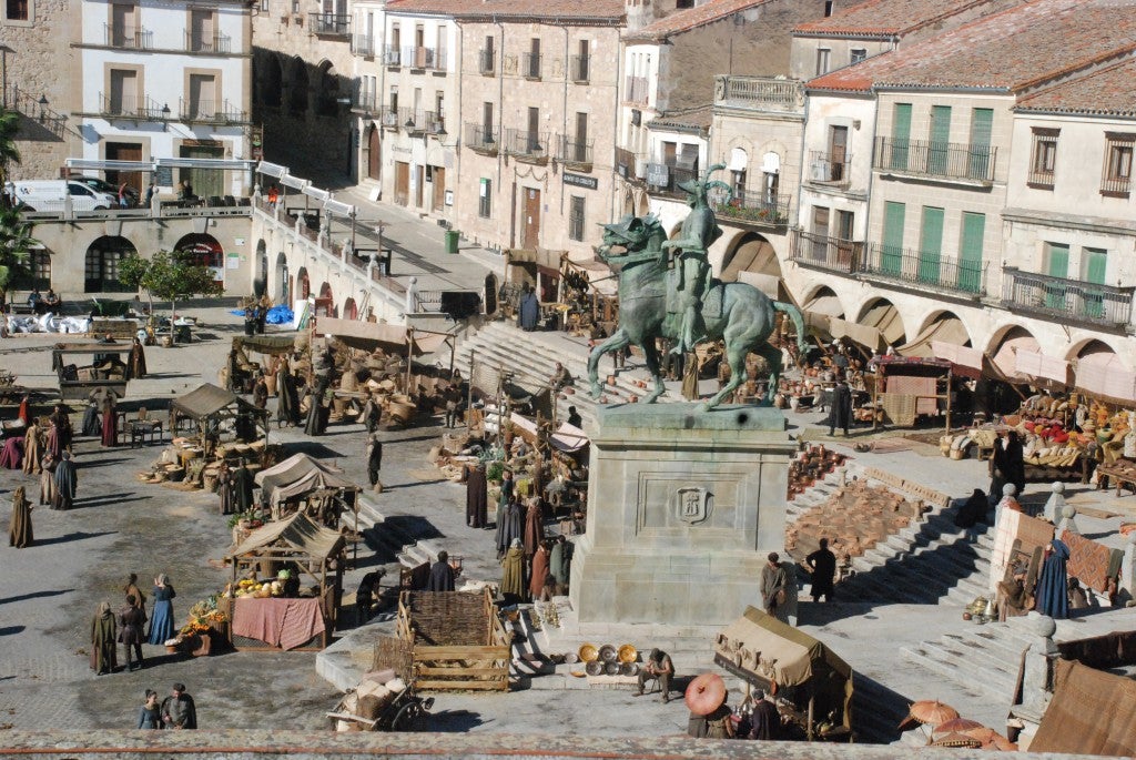 Un momento del rodaje en la plaza Mayor 