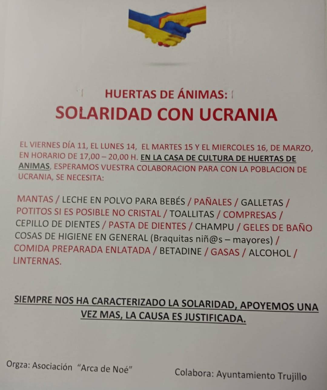 Recogida solidaria de enseres para Ucrania