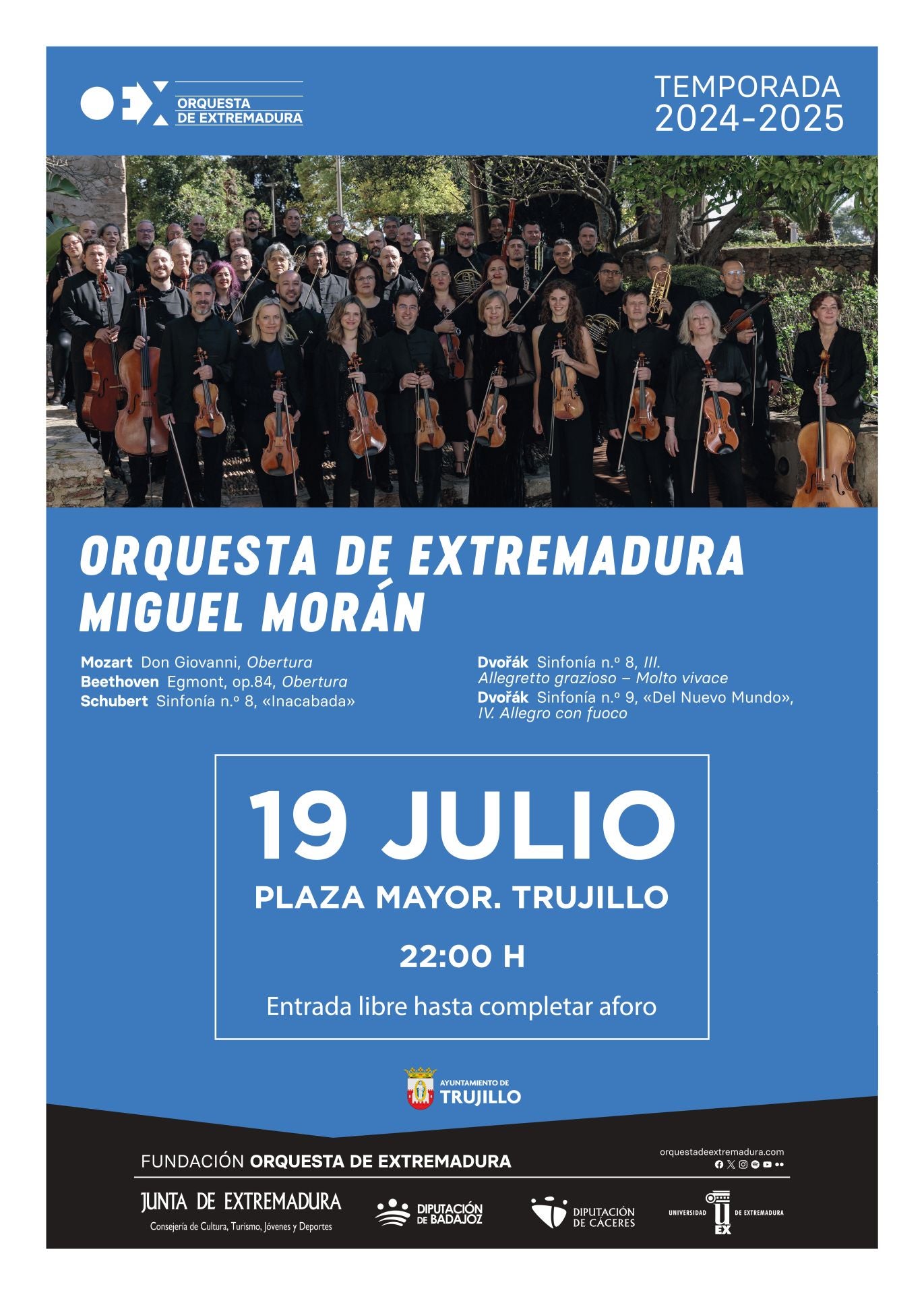 La plaza Mayor acoge un concierto de la Orquesta de Extremadura esta noche