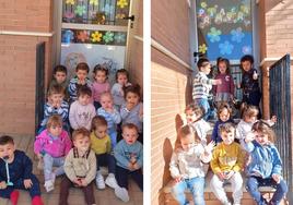Los pequeños junto a las decoraciones