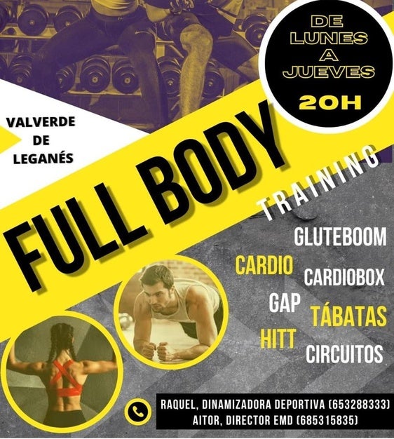 Las clases de full body serán de lunes a jueves a las 20.00 horas