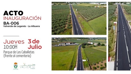Este jueves será inaugurada la carretera BA-006 que une Valverde con La Albuera