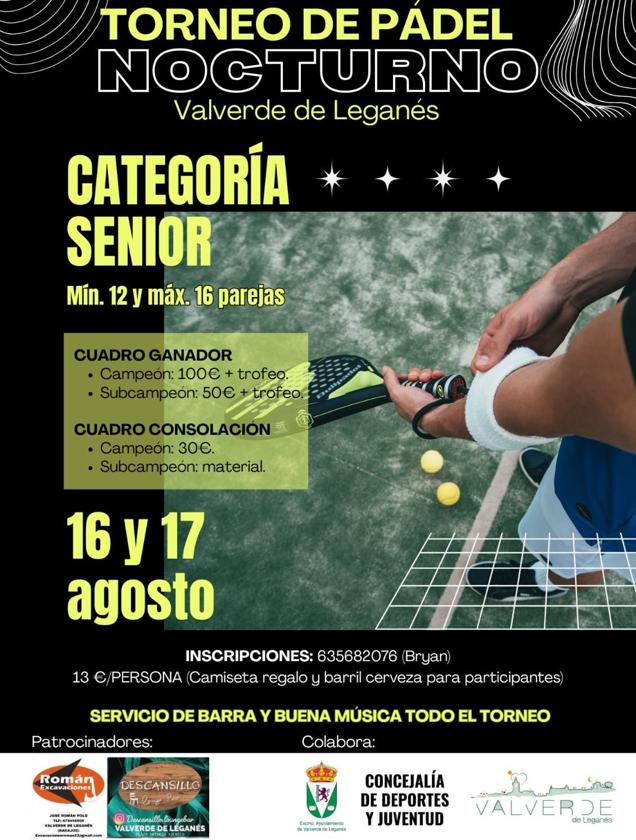El 16 y 17 de agosto, torneo de pádel nocturno