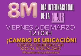 El acto central del 8M cambia de ubicación ante la previsión de lluvia