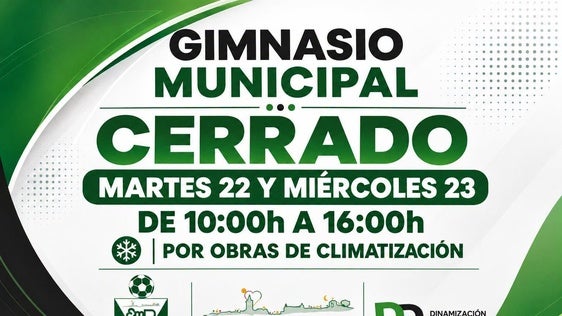 El gimnasio municipal cerrará las mañanas de este martes y miércoles