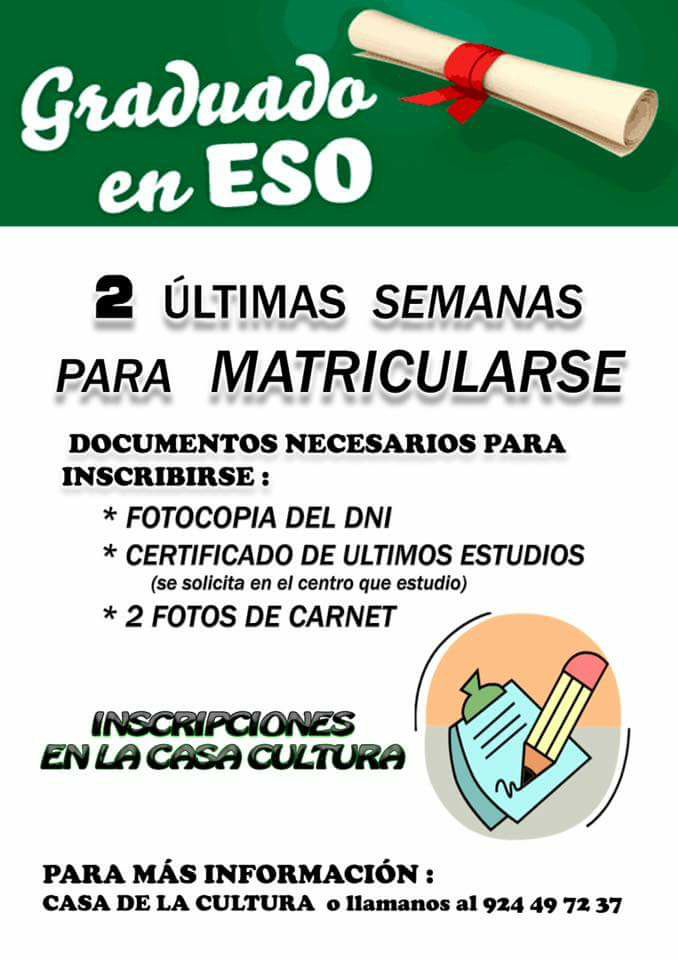 Quedan dos semanas para matricularse en el curso para sacarse el graduado en ESO