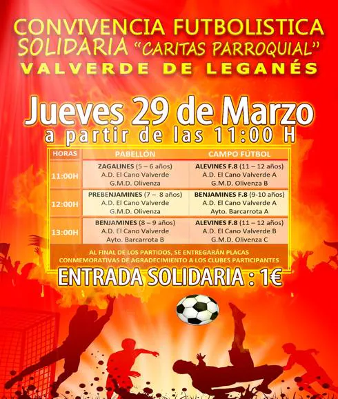 Este jueves, convivencia futbolística solidaria ‘Cáritas Parroquial’