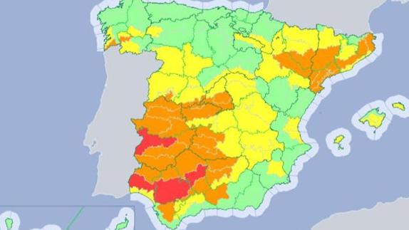 Alerta amarilla por tormentas y roja por calor en Extremadura