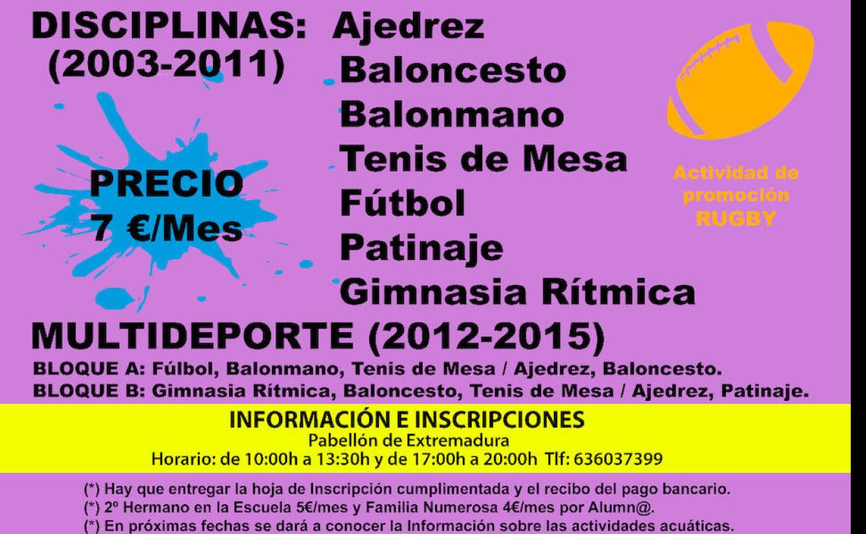 El 18 de septiembre se abre el plazo de inscripción para las Escuelas Deportivas Municipales
