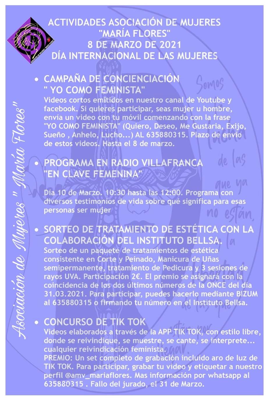 La Asociación de Mujeres, María Flores, organiza varias actividades por el día internacional de las mujeres