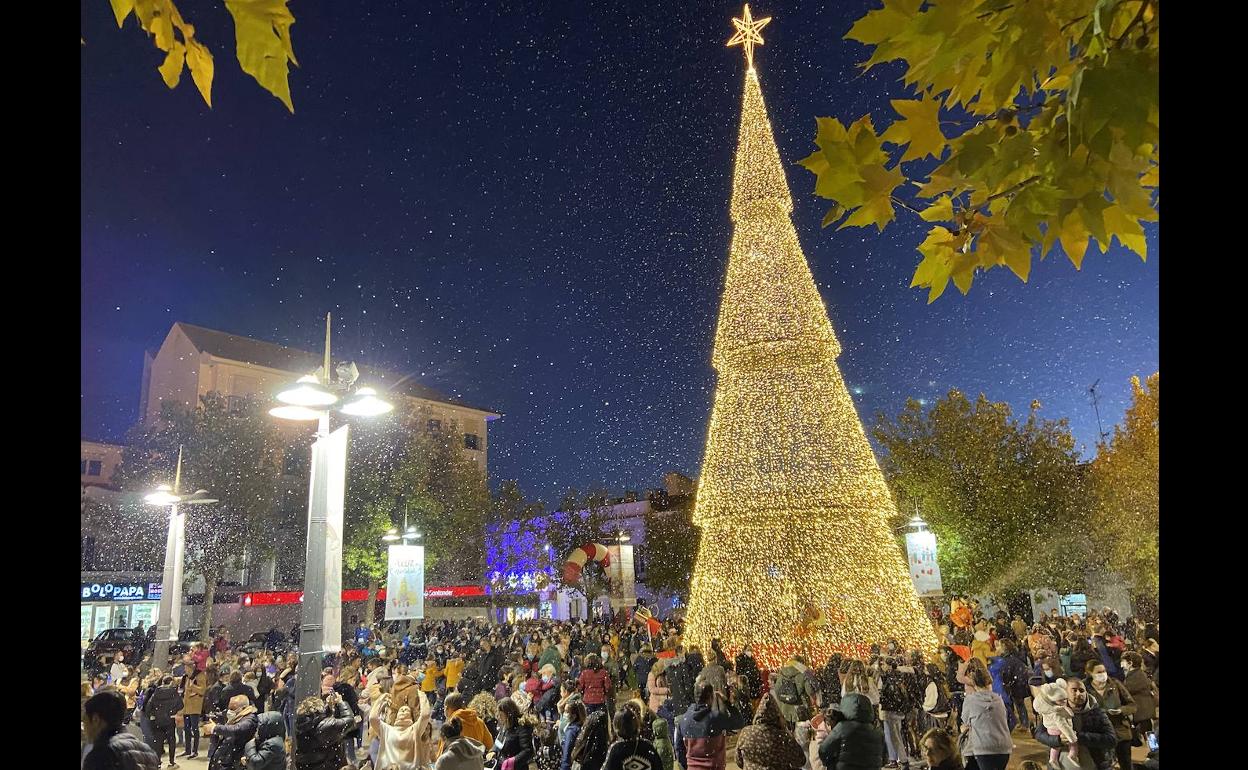 Árbol luminoso ubicado en la Plaza del Corazón de María 