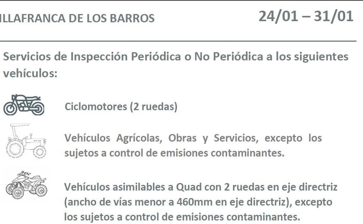 Una estación móvil de la ITV vuelve a Villafranca hasta el 31 de enero