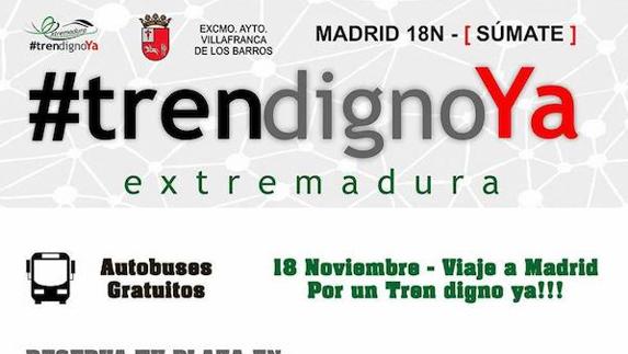 Cartel descrptivo de la logística que rodea al viaje a Madrid solicitando un tren digno para Extremadura. 
