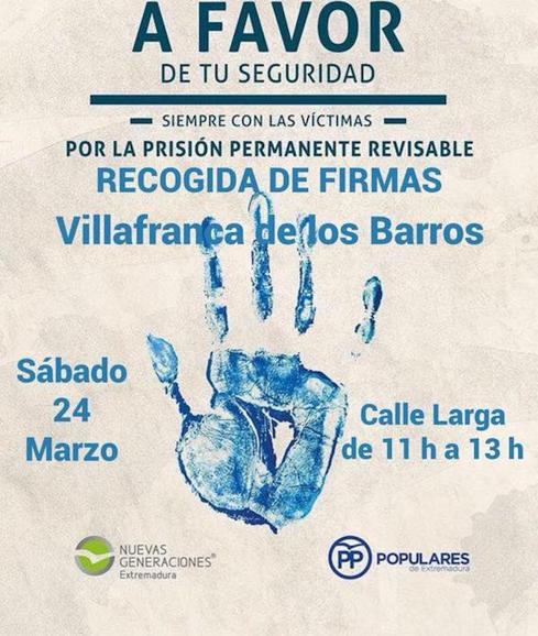 Cartel anunciando la recogida de firmas. 