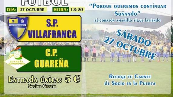 La SP Villafranca adelantará a este sábado (18:30 horas) su partido ante el CP Guareña