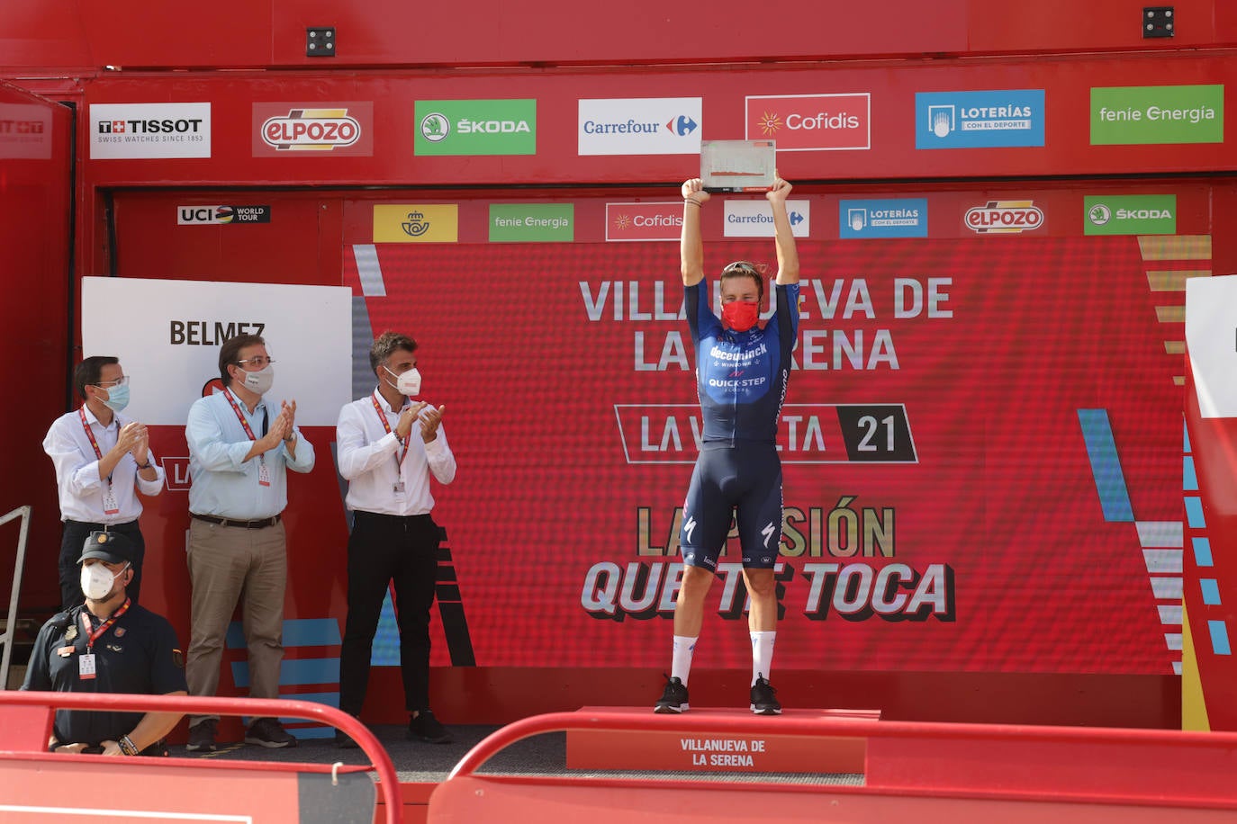 Christian Eiking, ganador de la etapa en Villanueva de la Serena. 