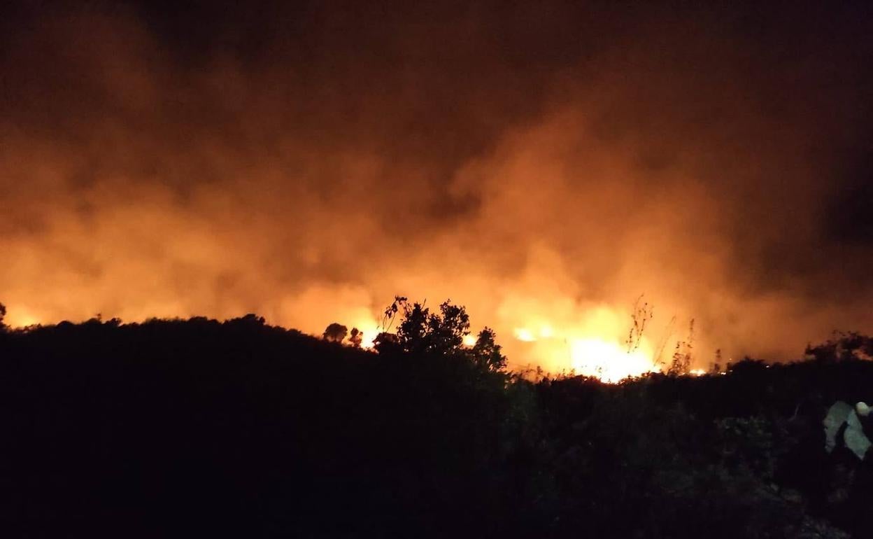 Calcinadas unas diez hectáreas de la finca de Moncarche en un incendio que ha estado activo toda la noche
