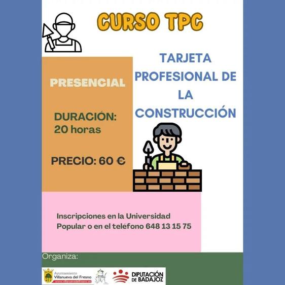 El Ayuntamiento oferta un curso de TPC, Tarjeta Profesional de la Construcción